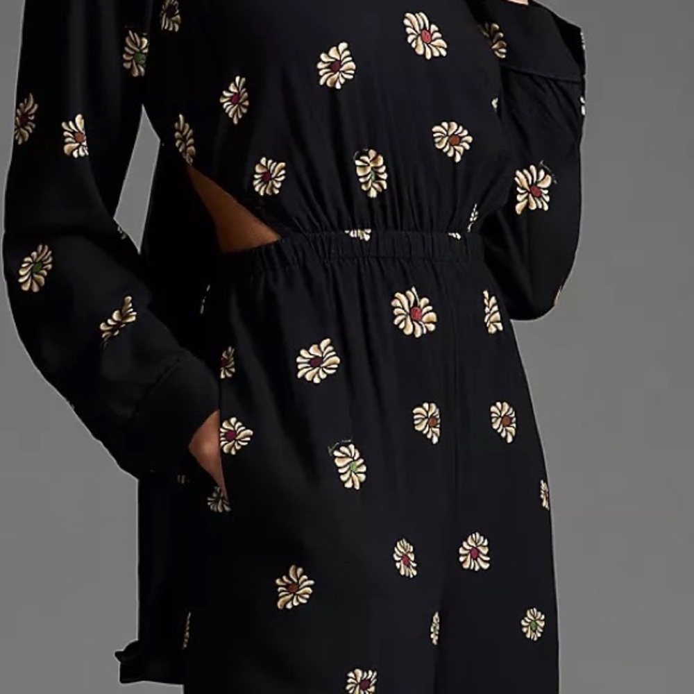 Farm Rio Long-Sleeve Floral Cutout Jumpsuit - Picture 7 of 15